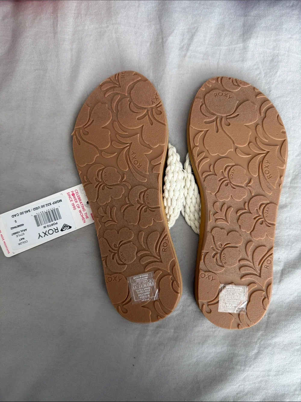 Roxy Girl's Cream Braided Strap Sandals with Tan Footbed NWT